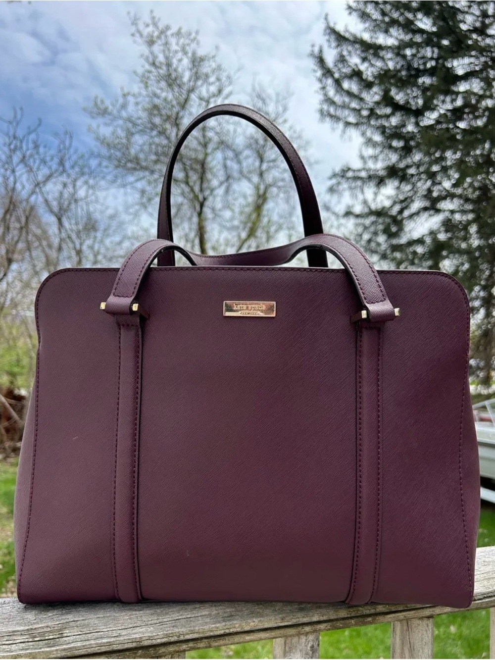 Kate Spade Plum Saffiano Leather Satchel with Gold Hardware - Picture 6 of 11